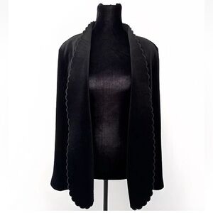 Black Velvet Jacket Blazer L Vintage Union Made Scalloped Party Office Church